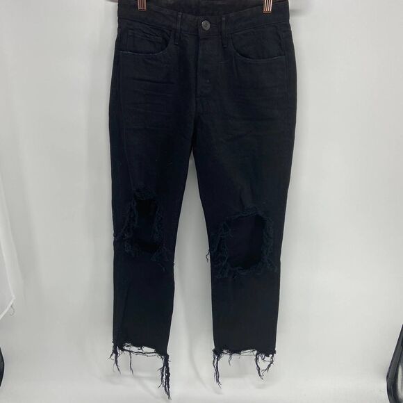 3x1 High Rise Button Fly Distressed Black Boyfriend Jeans SAMPLE Women's 26 - Picture 1 of 7